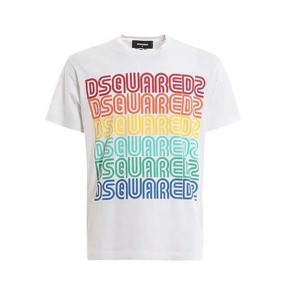 Áo Phông Dsquared2 Rainbow Logo Print T-Shirt Màu Trắng