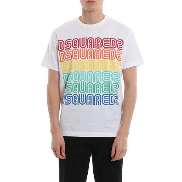 Áo Phông Dsquared2 Rainbow Logo Print T-Shirt Màu Trắng