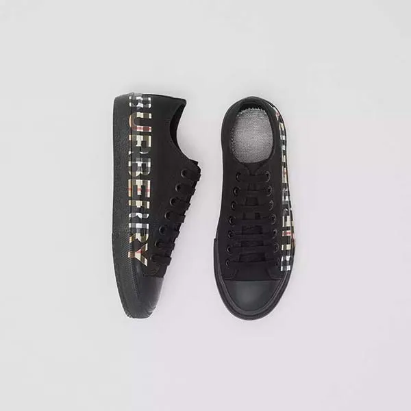 Giày Burberry Vintage Check Logo in Cotton Gabardine Sneakers Màu Đen