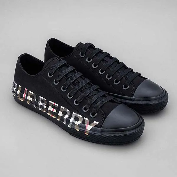 Giày Burberry Vintage Check Logo in Cotton Gabardine Sneakers Màu Đen