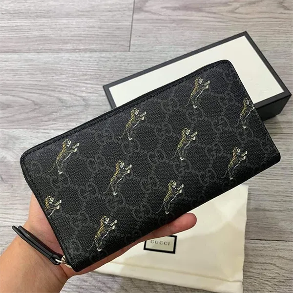 Ví Nam Gucci GG Zip Around Wallet With Tiger Print Màu Đen - Túi xách - Vua Hàng Hiệu