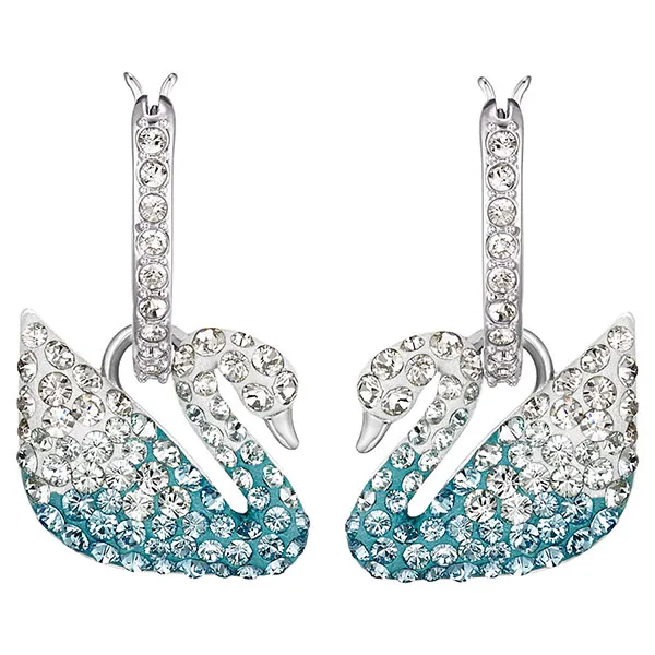 Khuyên Tai Swarovski Iconic Swan Pierced Earrings, Multi-Colored, Rhodium Plated Màu Xanh Lam Sáng - Trang sức - Vua Hàng Hiệu
