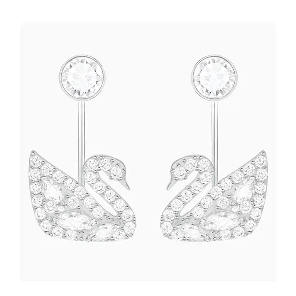 Khuyên Tai Swarovski Swan Lake Pierced Earring Jackets White Rhodium Plated 5379944 Hình Thiên Nga