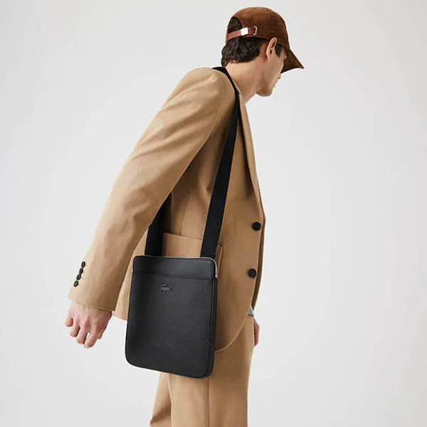 Túi Lacoste Men's Chantaco Matte Piqué Leather Flat Zip Bag Màu Đen - Túi xách - Vua Hàng Hiệu
