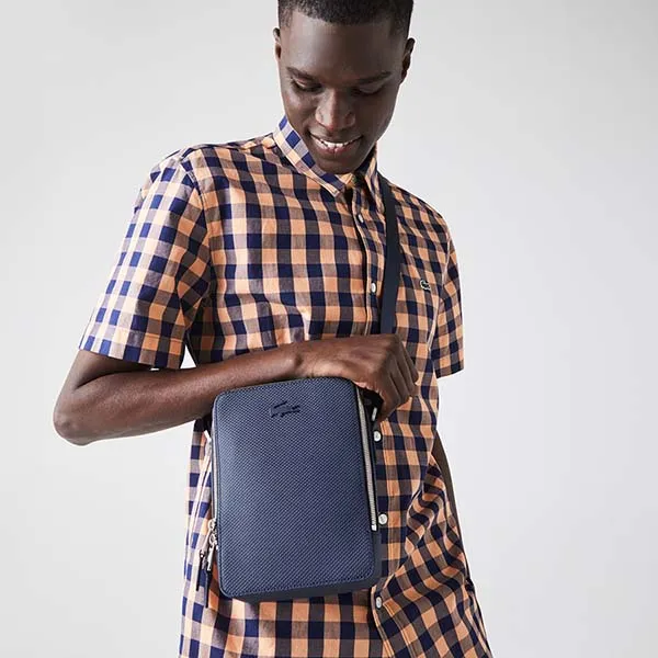 Túi Lacoste Men's Chantaco Matte Stitched Leather Vertical Camera Bag Màu Xanh Navy