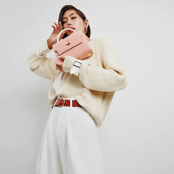 Túi Xách Pedro Snake-Effect Mini Top Handle Bag Màu Nude