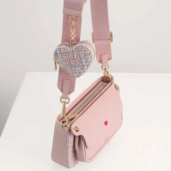 Túi Đeo Vai Nữ Pedro Tweed Double Flap Shoulder Bag 752100093-1 Màu Hồng
