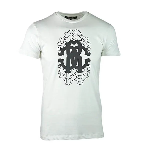 Áo Phông Roberto Cavalli Repetition Logo White T-Shirt Màu Trắng Size M