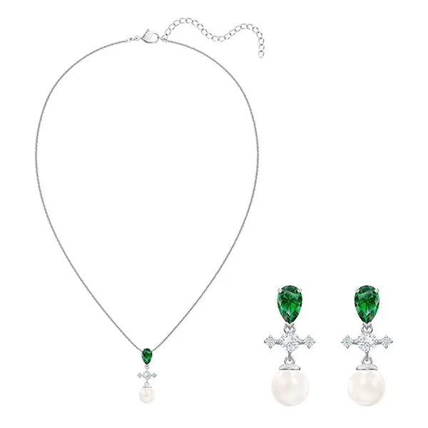 Set Dây Chuyền Và Khuyên Tai Swarovski Neues Set Von Perfection Grun Kette Und Ohrringe