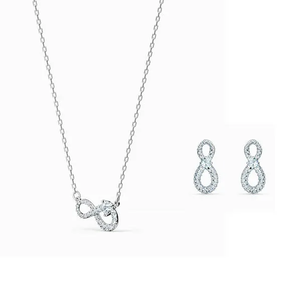 Set Dây Chuyền Và Khuyên Tai Swarovski Infinity Necklace, White, Rhodium Plated - Trang sức - Vua Hàng Hiệu