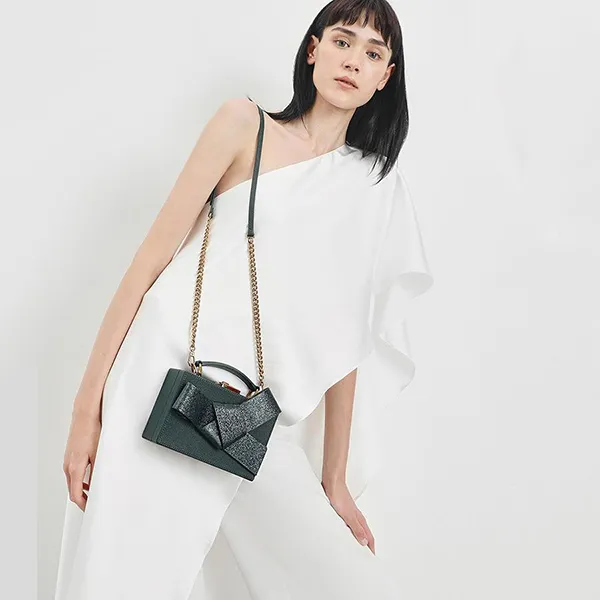 Túi Nữ Charles & Keith CNK Metallic Ribbon Top Handle Bag CK2-50700838 Màu Xanh Green