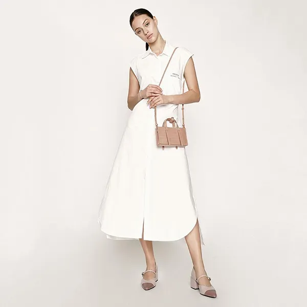 Túi Đeo Chéo Nữ Charles & Keith CNK Croc-Effect Double Top Handle Bag CK2-50270471 Màu Hồng Nhạt