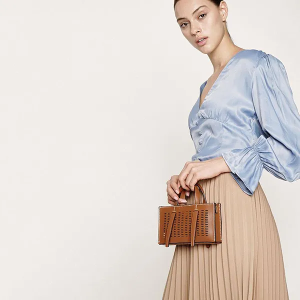 Túi Đeo Chéo Nữ Charles & Keith CNK Laser-Cut Double Top Handle Bag 50270471 Màu Nâu
