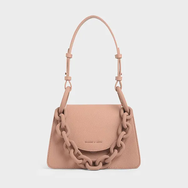 Túi Đeo Vai Nữ Charles & Keith CNK Chunky Chain Link Small Shoulder Bag Màu Hồng
