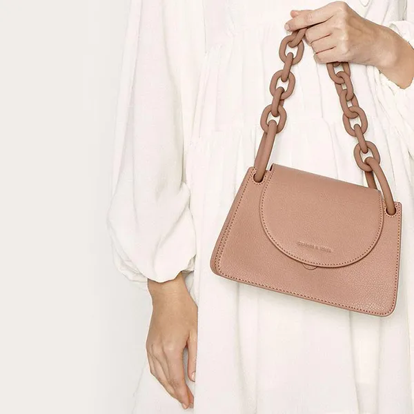 Túi Đeo Vai Nữ Charles & Keith CNK Chunky Chain Link Small Shoulder Bag Màu Hồng