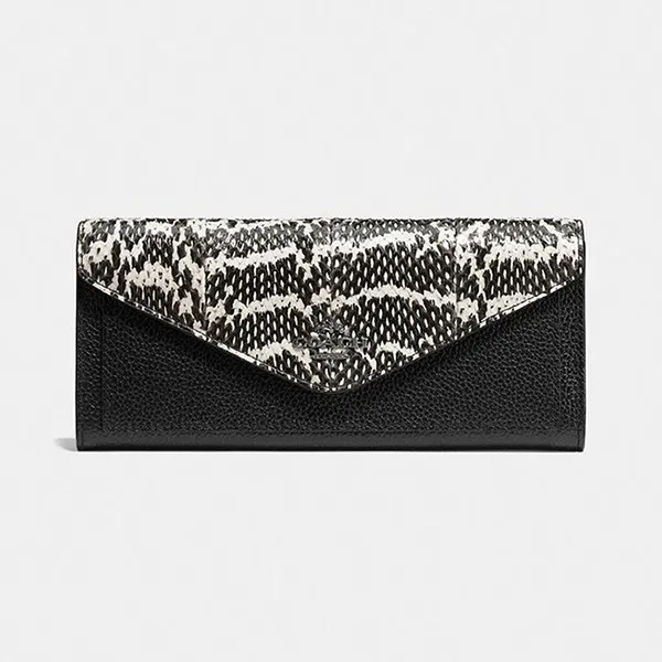 Ví Cầm Tay Nữ Coach Wallets Soft Wallet In Colorblock Snake Dark Gunmetal/Chalk Black - Túi xách - Vua Hàng Hiệu