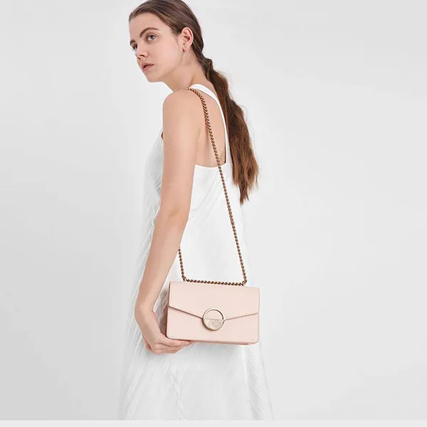 Túi Đeo Vai Nữ Charles & Keith CNK Round Plaque Detail Mini Shoulder Bag Màu Hồng