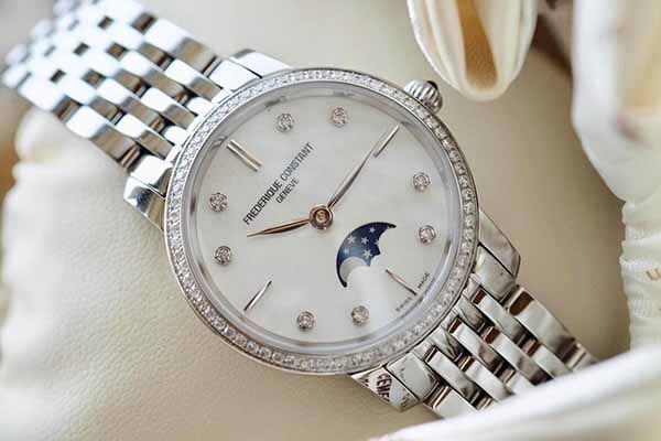 Đồng Hồ Frederique Constant Slimline Moonphase Mother Of Pearl Diamond Dial Watch FC-206MPWD1SD6B - 1