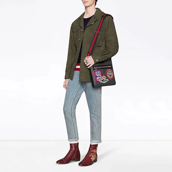 Túi Đeo Chéo Gucci Night Courrier GG Supreme Messenger Màu Đen