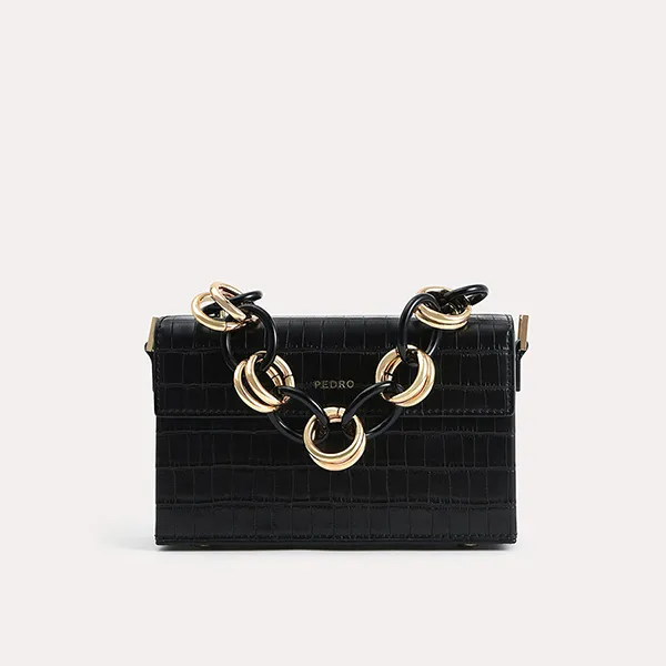 Túi Đeo Vai Pedro Croc-Effect Boxy Shoulder Bag PW2-75210105 Màu Đen