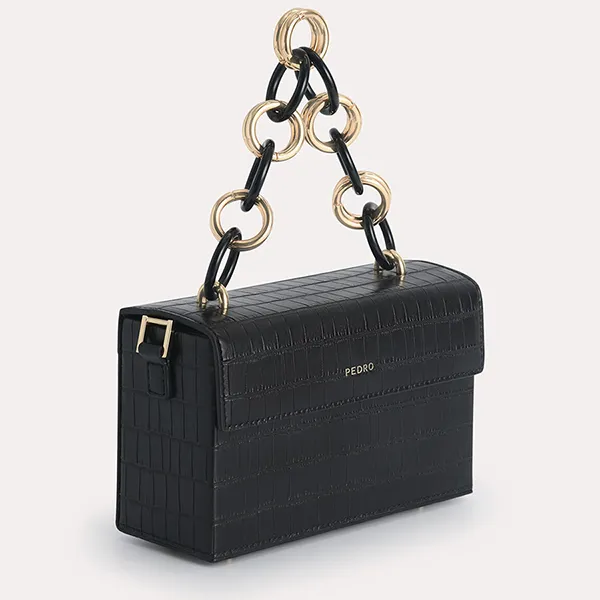 Túi Đeo Vai Pedro Croc-Effect Boxy Shoulder Bag PW2-75210105 Màu Đen