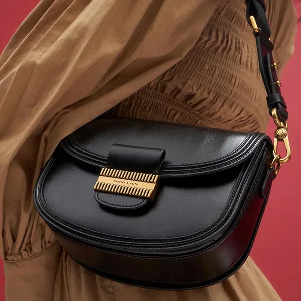 Túi Xách Nữ Charles & Keith CNK Embellished Saddle Bag Black CK2-80781496 Màu Đen