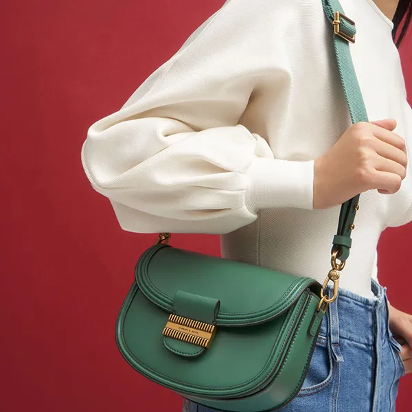 Túi Xách Nữ Charles & Keith CNK Embellished Saddle Bag Green 80781496 Màu Xanh Green