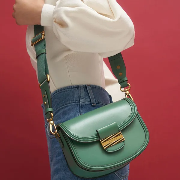 Túi Xách Nữ Charles & Keith CNK Embellished Saddle Bag Green 80781496 Màu Xanh Green