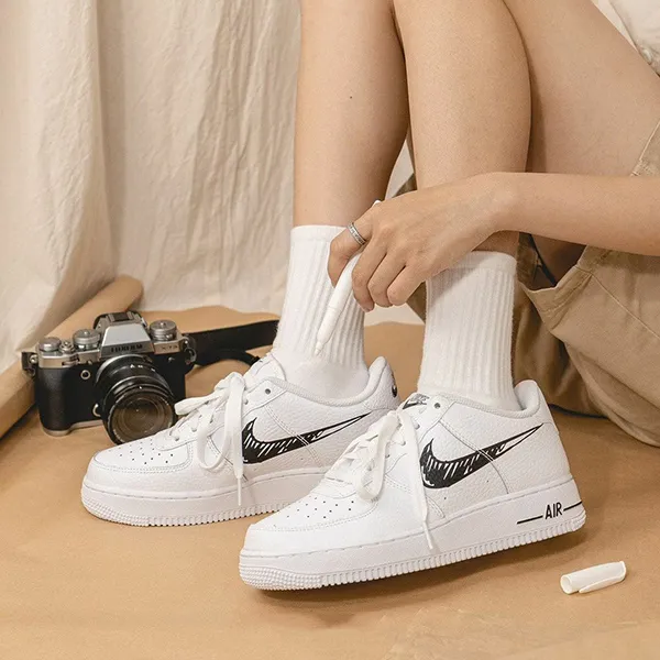 Giày Thể Thao Nike Air Force 1 White Black DIY Look DM3177 100 Size 36 - Giày - Vua Hàng Hiệu