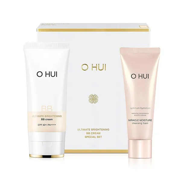Set Kem Nền Ohui Ultimate Brightening BB Cream 45ml Và Sữa Rửa Mặt Ohui Miracle Moisture Cleansing Foam 40ml