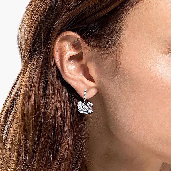 Khuyên Tai Swarovski Dancing Swan Earringsswan, White, Rhodium