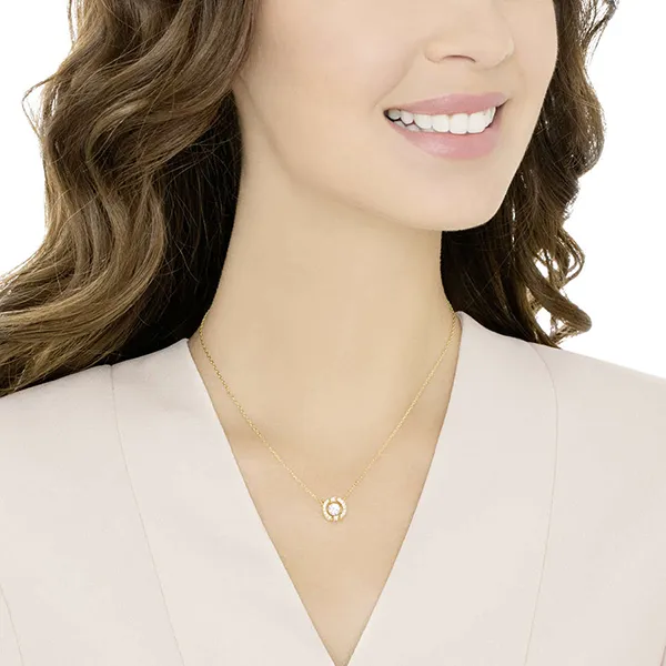Dây Chuyền Swarovski Sparkling Dance Round Necklace White Gold-Tone Plated
