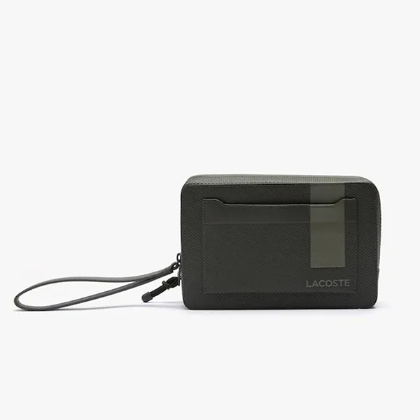 Túi Cầm Tay Clutch Lacoste Men’s Chantaco Graphic Piqué Leather Zip Pouch Màu Xanh Olive - Túi xách - Vua Hàng Hiệu