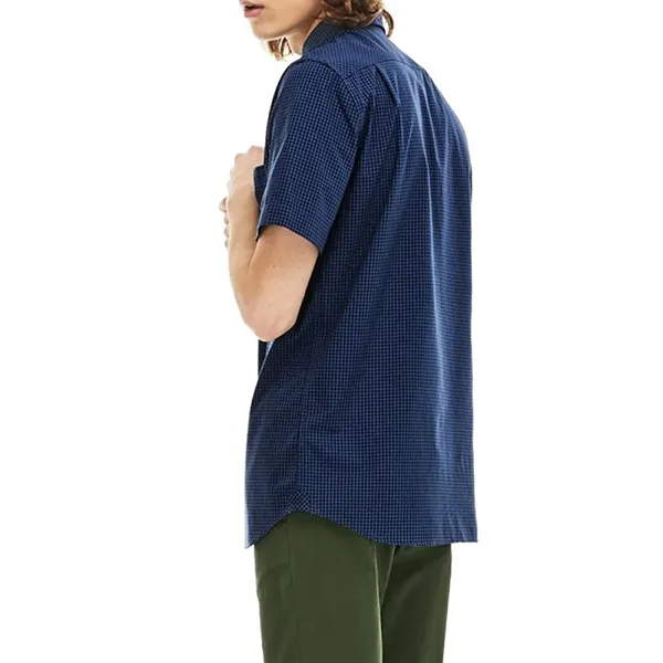 Áo Sơ Mi Cộc Tay Lacoste Chemisette Bleue À Carreaux Homme CH0470 00 CSB Màu Xanh Navy Size M