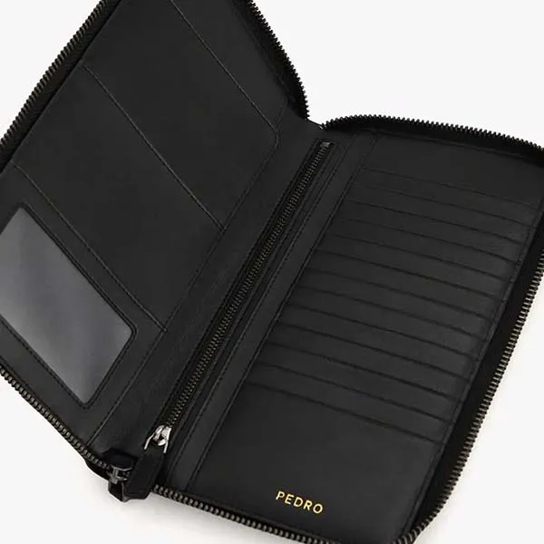 Ví Cầm Tay Pedro Zip Around Leather Wallet Màu Đen