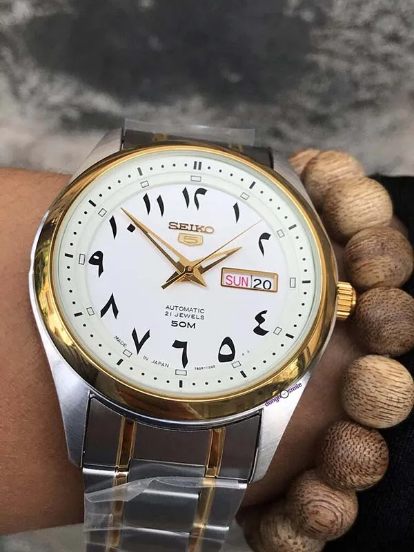 Đồng Hồ Seiko 5 Arabic Dial Automatic White Dial SNKP22J1