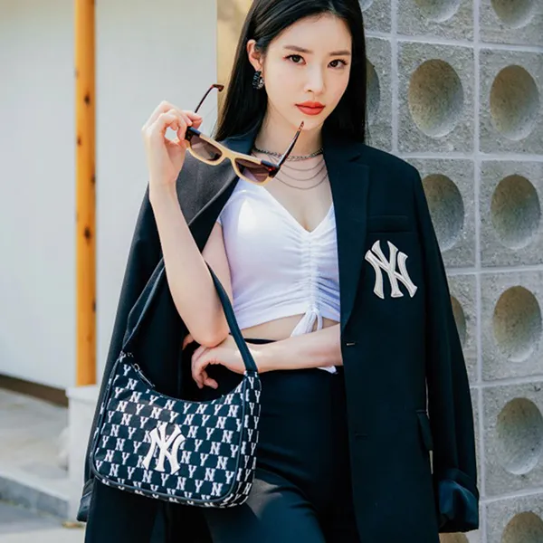 Túi Xách MLB Monogram Jacquard Hobo New York Yankees 3ABQS011N-50BKS Màu Đen