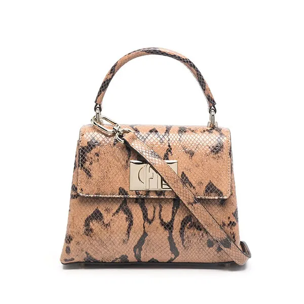 Túi Xách Furla Furla Snakeskin-Print Leather Tote Bag Màu Nâu