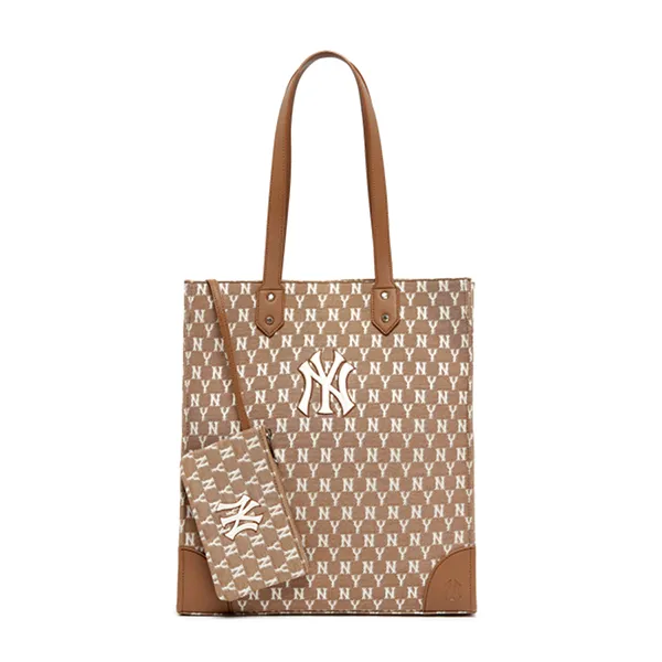 Túi Xách MLB Monogram Jacquard Shopper Bag New York Yankees 3AORL031N-50BGS Màu Nâu - Túi xách - Vua Hàng Hiệu