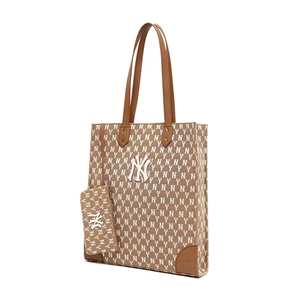 Túi Xách MLB Monogram Jacquard Shopper Bag New York Yankees 3AORL031N-50BGS Màu Nâu - Túi xách - Vua Hàng Hiệu