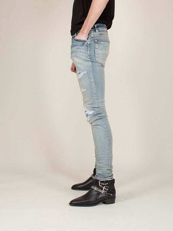 Quần Bò Amiri Leather Bandana Jeans Clay Màu Xanh Bạc - 3
