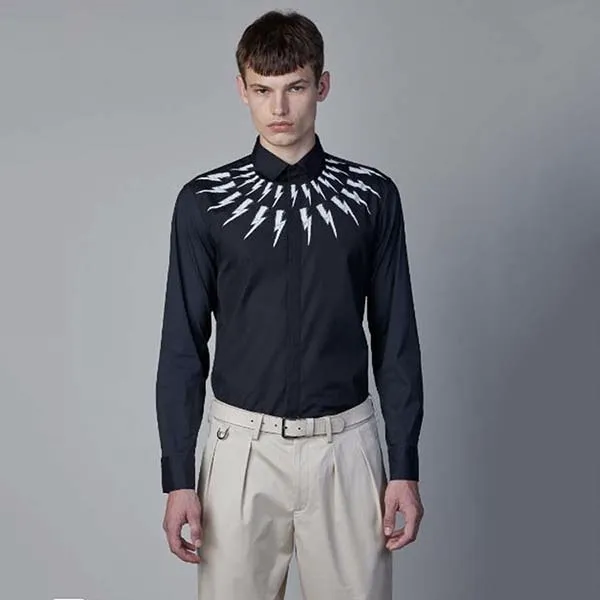 Áo Sơ Mi Neil Barrett Fair-Isle Thunderbolt Shirt Màu Đen - Thời trang - Vua Hàng Hiệu