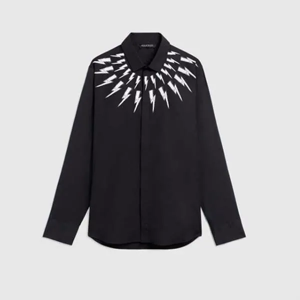 Áo Sơ Mi Neil Barrett Fair-Isle Thunderbolt Shirt Màu Đen - Thời trang - Vua Hàng Hiệu