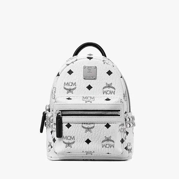 Balo MCM Stark Side Studs Bebe Boo Backpack In Visetos White Màu Trắng - Túi xách - Vua Hàng Hiệu