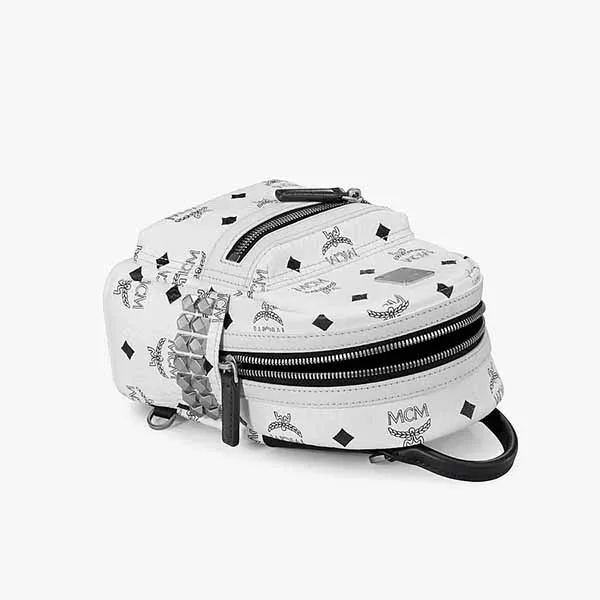 Balo MCM Stark Side Studs Bebe Boo Backpack In Visetos White Màu Trắng - Túi xách - Vua Hàng Hiệu