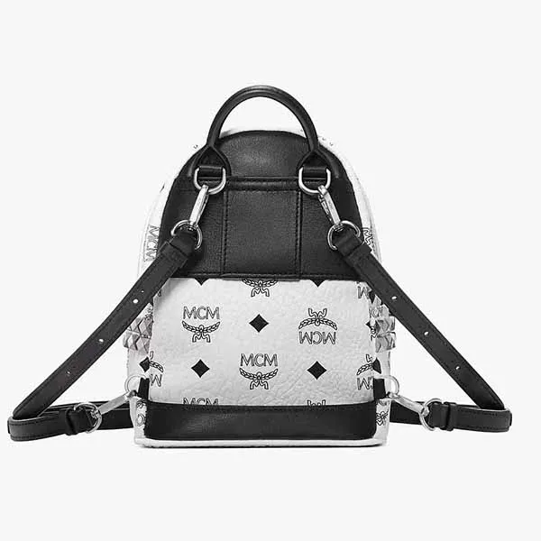 Balo MCM Stark Side Studs Bebe Boo Backpack In Visetos White Màu Trắng - Túi xách - Vua Hàng Hiệu