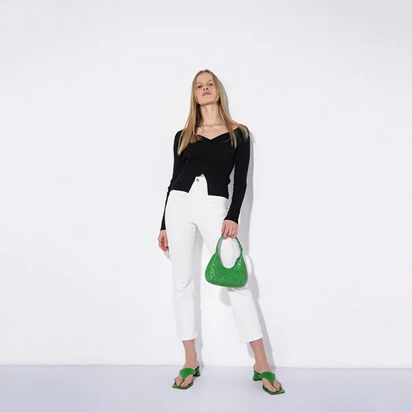 Túi Xách By Far Baby Amber Emerald Circular Croco Embossed Leather Bag Màu Xanh Green