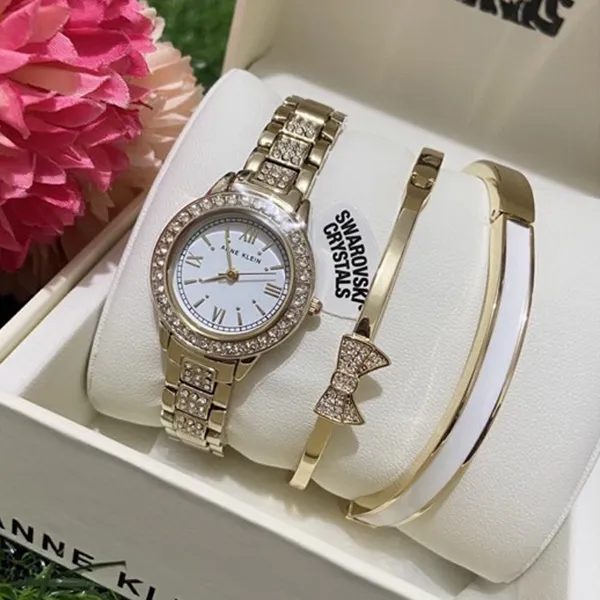 Đồng Hồ Anne Klein Auartz White Dial Ladies Watch Set AK/3334WHST