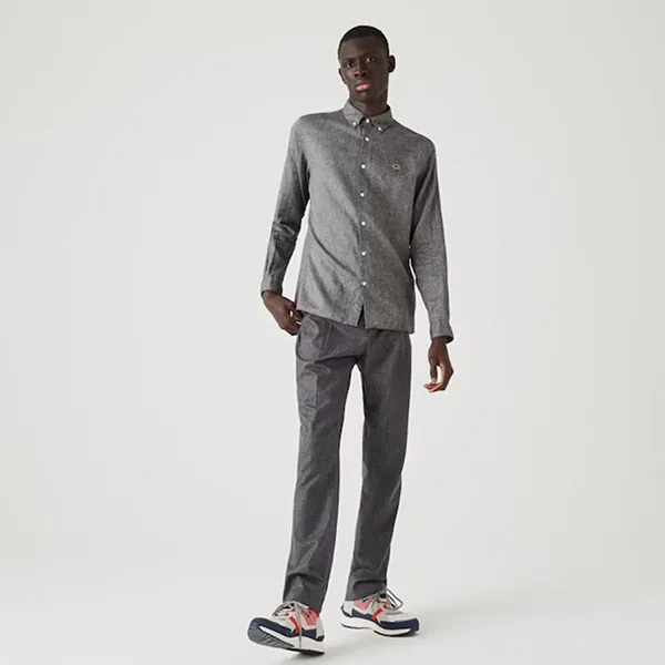 Áo Sơ Mi Dài Tay Lacoste Men's Slim Fit Chevron Linen And Cotton Shirt CH5961 51 G45 Màu Xám Size M