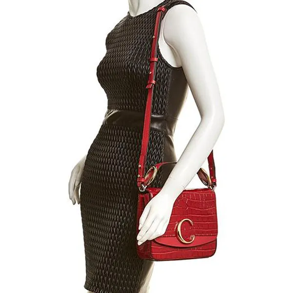 Túi Xách Chloé C Small Croc-embossed Red Leather Shoulder Bag Màu Đỏ